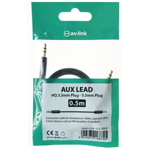 Precision 3.5mm to 3.5mm Stereo AUX Plug Lead (0.5m)