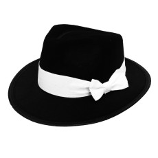 Black Gangster Hat with White Band (60cm)