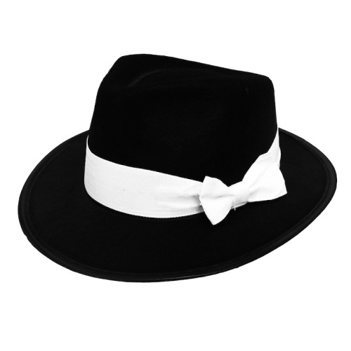 Black Gangster Hat with White Band (60cm)