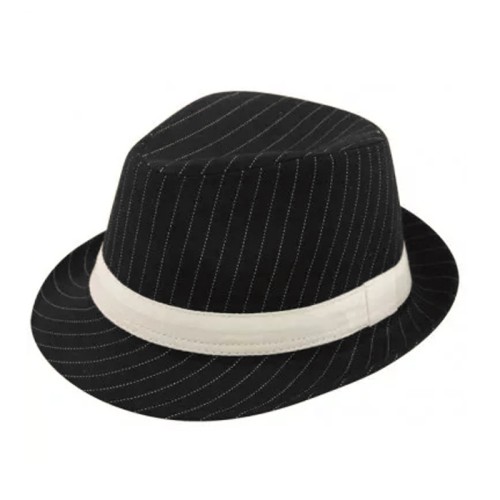 Black Pinstripe Trilby Hat with White Band (58cm)