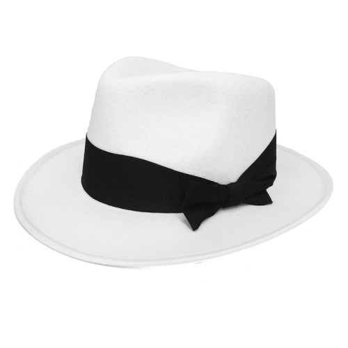 Childs White Gangster Hat with Black Band and Bow (55cm)