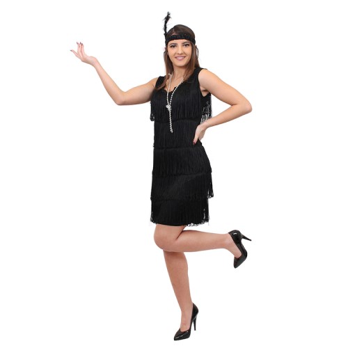 Deluxe Flapper (Black with Front & Back Fringing, Adults)
