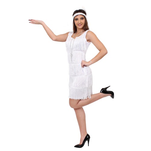 Deluxe Flapper (White with Front & Back Fringing, Adults)