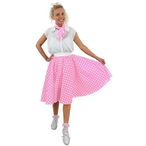 Long Pink & White Polka Dot Skirt & Neck Scarf (Adults)