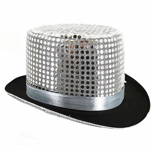 Sequin Top Hat (Silver, 58cm)