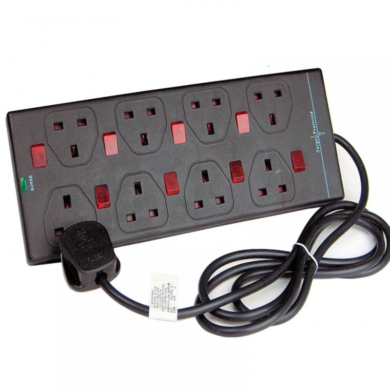 UK plug ShaniTech 2m 8 Gang Surge Protected Extension Lead Switched Neon 8 ...