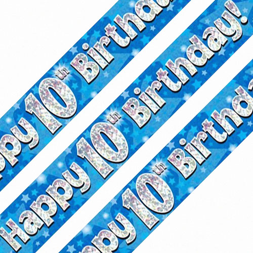 10th Birthday Blue Holographic Banner