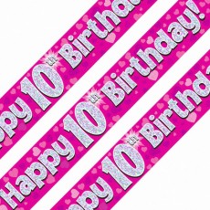 10th Birthday Pink Holographic Banner