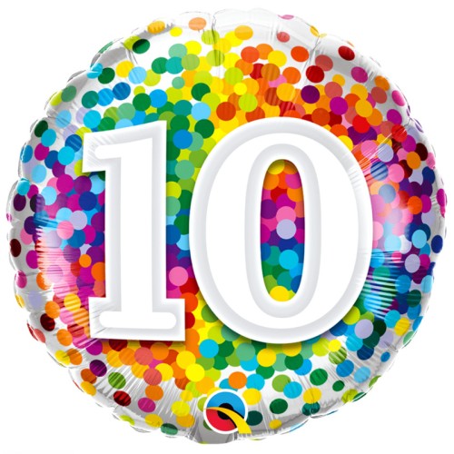 Birthday Rainbow Confetti 10th 18" Foil-Balloon