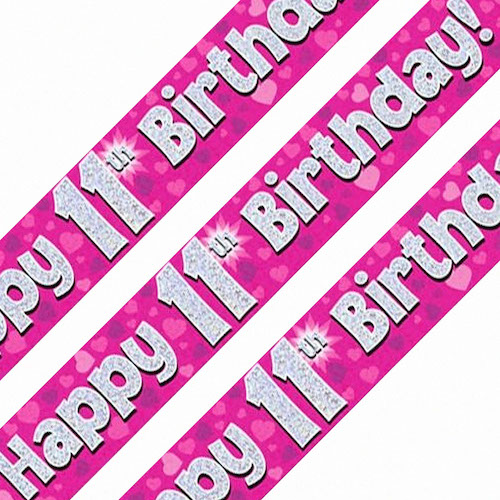 11th Birthday Pink Holographic Banner