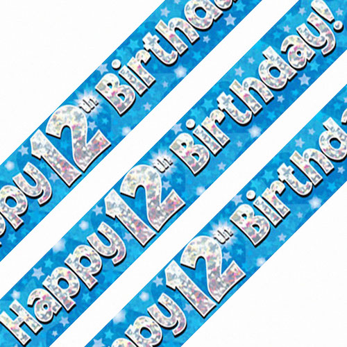 12th Birthday Blue Holographic Banner