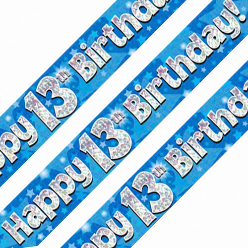 13th Birthday Blue Holographic Banner