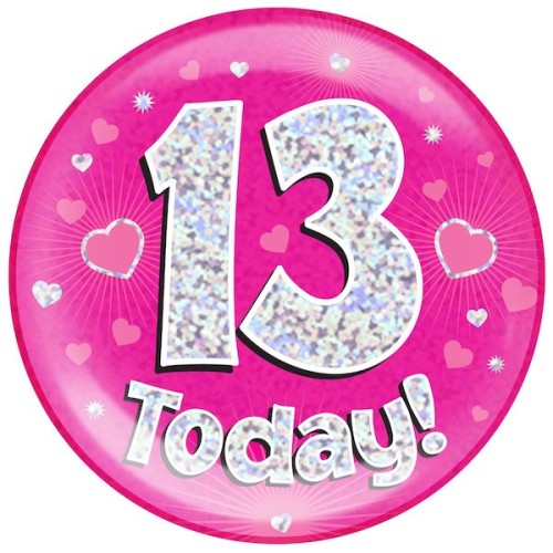 13th Birthday Pink Holographic Badge
