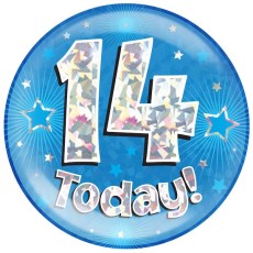 14th Birthday Blue Holographic Badge