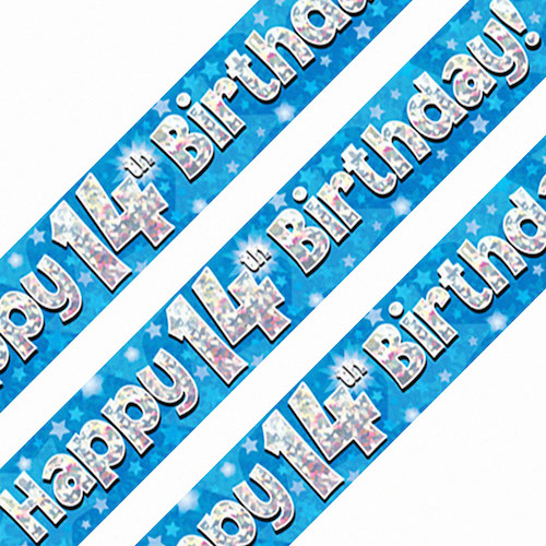 14th Birthday Blue Holographic Banner