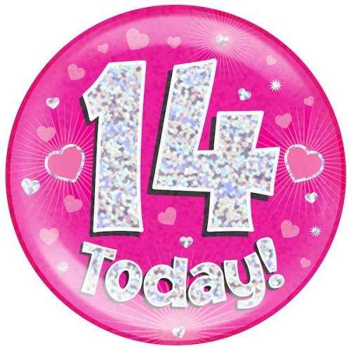 14th Birthday Pink Holographic Badge