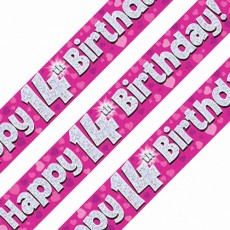 14th Birthday Pink Holographic Banner
