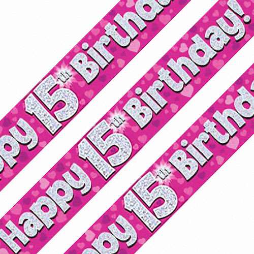 15th Birthday Pink Holographic Banner