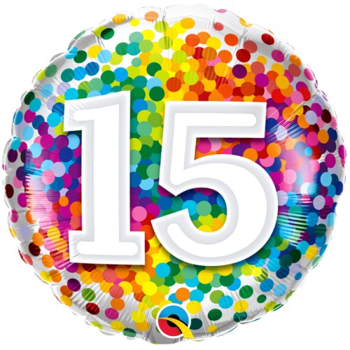 Birthday Rainbow Confetti 15th 18" Foil-Balloon