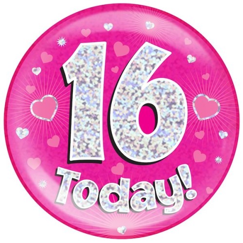 16th Birthday Pink Holographic Badge