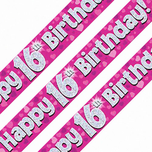 16th Birthday Pink Holographic Banner