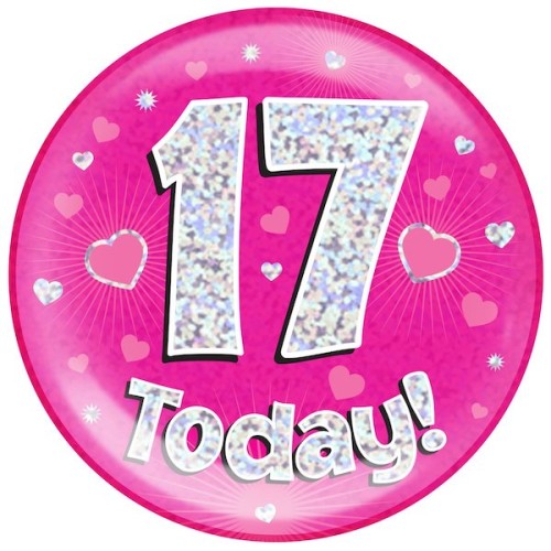 17th Birthday Pink Holographic Badge