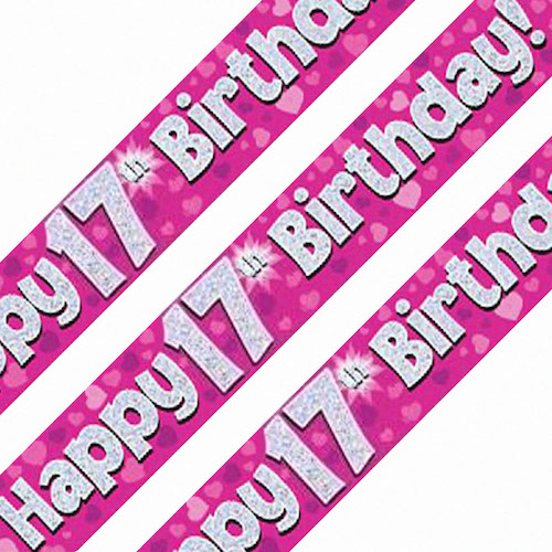 17th Birthday Pink Holographic Banner