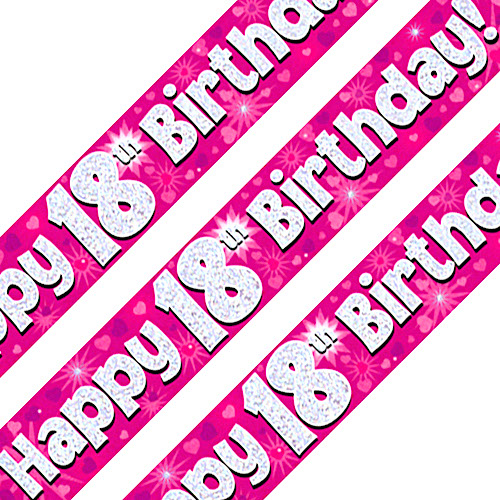 18th Birthday Pink Holographic Banner