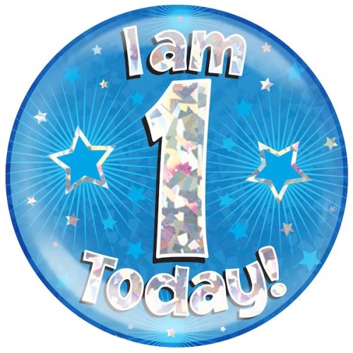 1st Birthday Blue Holographic Badge