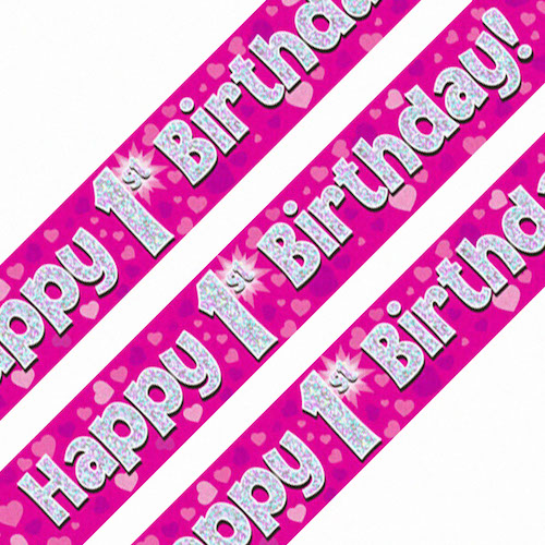 1st Birthday Pink Holographic Banner