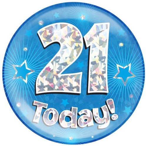 21st Birthday Blue Holographic Badge