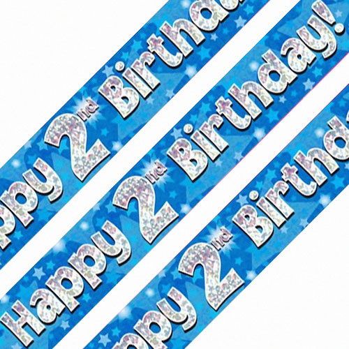 2nd Birthday Blue Holographic Banner