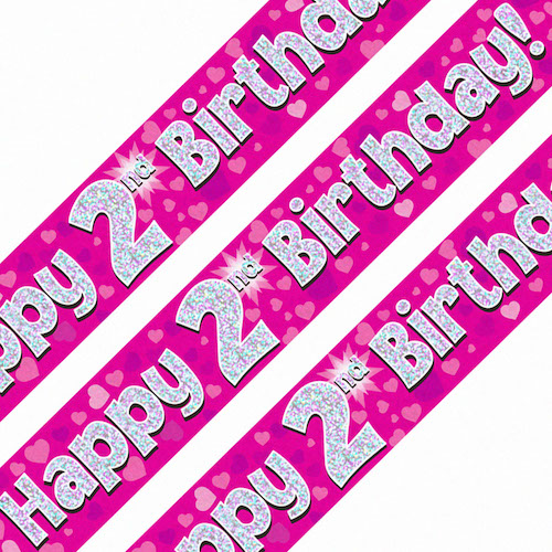 2nd Birthday Pink Holographic Banner
