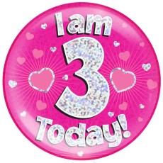 3rd Birthday Pink Holographic Badge