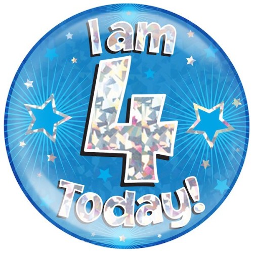4th Birthday Blue Holographic Badge