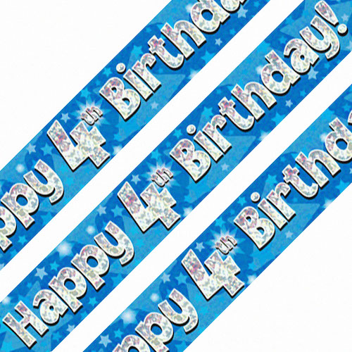 4th Birthday Blue Holographic Banner