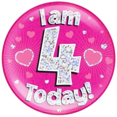 4th Birthday Pink Holographic Badge