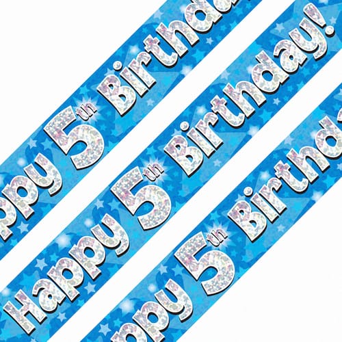 5th Birthday Blue Holographic Banner