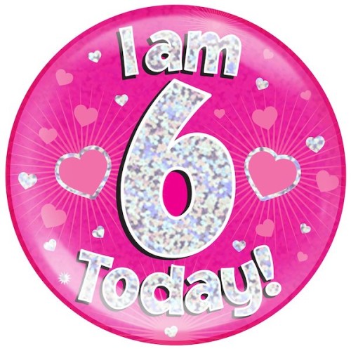 6th Birthday Pink Holographic Badge