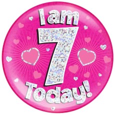 7th Birthday Pink Holographic Badge
