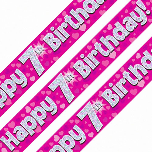 7th Birthday Pink Holographic Banner