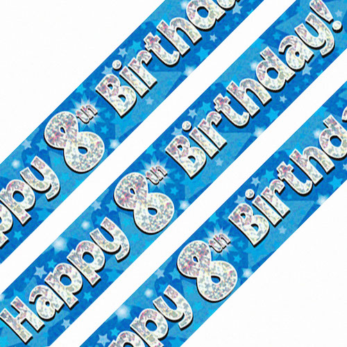 8th Birthday Blue Holographic Banner