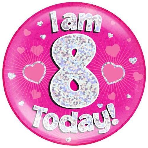 8th Birthday Pink Holographic Badge