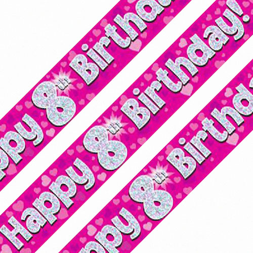 8th Birthday Pink Holographic Banner