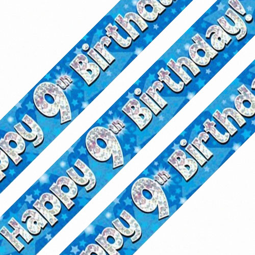 9th Birthday Blue Holographic Banner