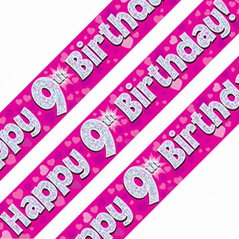 9ft Pink Holographic Birthday Girl Foil Banner Ladies Party Decoration Supplies 