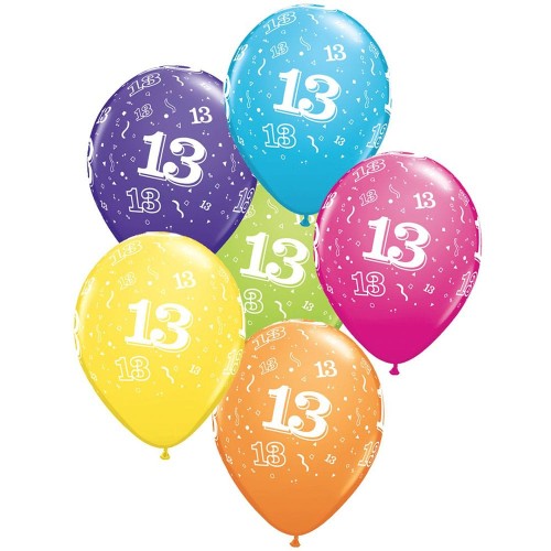 Age 13 Multicoloured Latex Balloons (6 Pack)