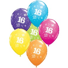 Age 16 Multicoloured Latex Balloons (6 Pack)