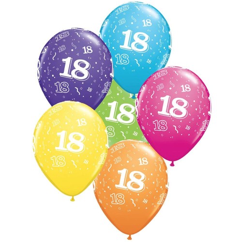Age 18 Multicoloured Latex Balloons (6 Pack)