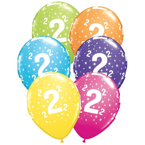 Age 2 Multicoloured Star Latex Balloons (6 Pack)